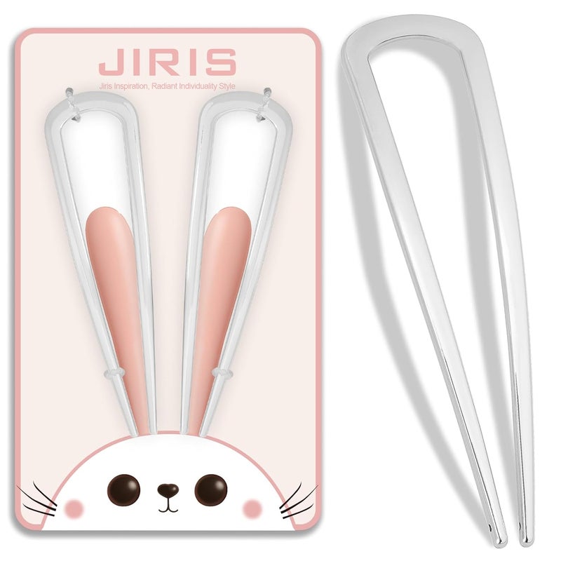 JIRIS 2PCS 4.2Inch French Hair Pins U-Shaped Pins for Women and Girls Fashion Metal Hair Pin French Twist Hair Pins for Buns, Updos,Stylish and Functional(set1-rabbit-silver) - Image 1